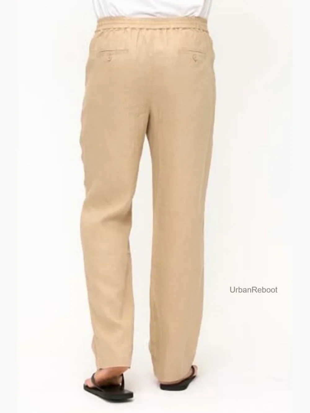 Men's 100% Linen Drawstring Elastic Waist Casual Pants